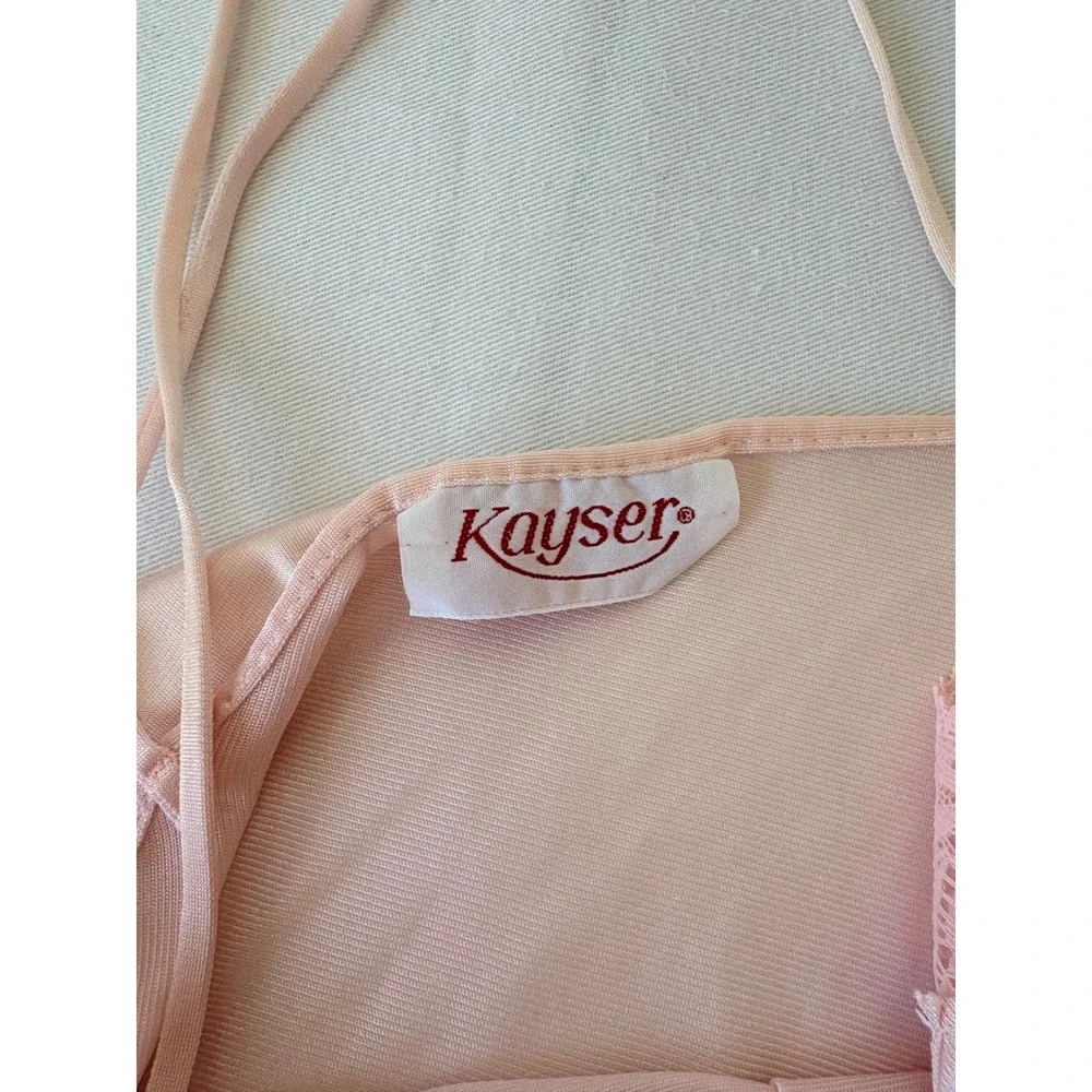 Vintage Pink kayser satin Lace Maxi Nightgown Spaghetti Strap Bow slip Sleepwear